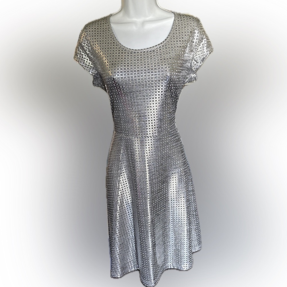 Michael Kors Shiny Silver Fit and Flare Dress Size Medium